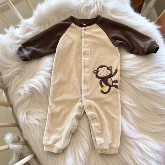 Carter'sVelour  Super-Fun Cute Monkey  Footless  12 Months - Picture 1 of 7